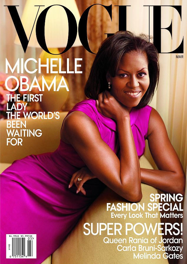 Former First Lady Michelle Obama landed three Vogue covers during her husband's eight years in the White House. She's pictured here on her first cover in March 2009