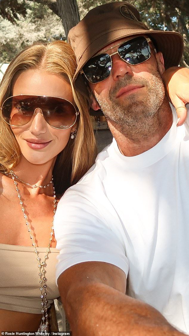The Transporter star Jason, 58, could be seen in a loved-up selfie with Rosie, posing in a white top and a bucket hat to protect his bald head from the sun