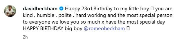 Romeo Beckham received an outpouring of birthday tributes from his family on Monday morning as he turned 23
