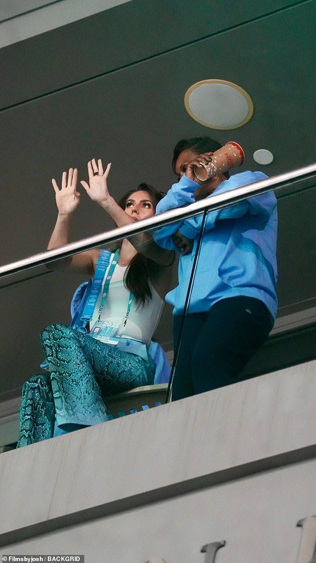 From her perch in a luxury suite, Hudson was seen chatting with her fellow spectators