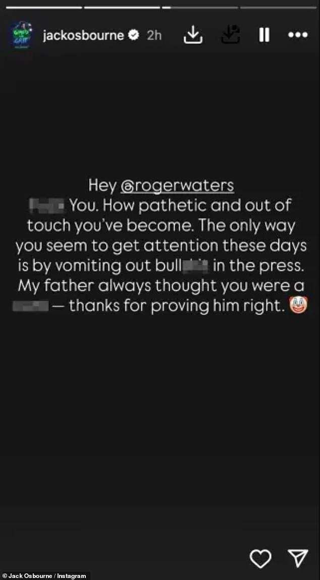 Jack, 39, took to social media to publicly shame the English singer and songwriter following his remarks about Ozzy in an interview following his death on July 22, aged 76