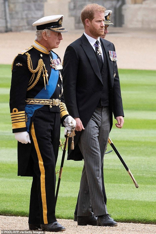 Buckingham Palace is remaining tight-lipped on whether King Charles (left) will meet his estranged son (right)