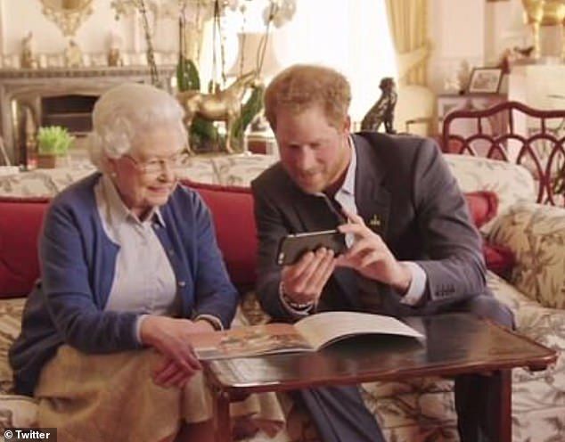 The Queen had clearly embraced modern-age technology. Pictured here with Prince Harry