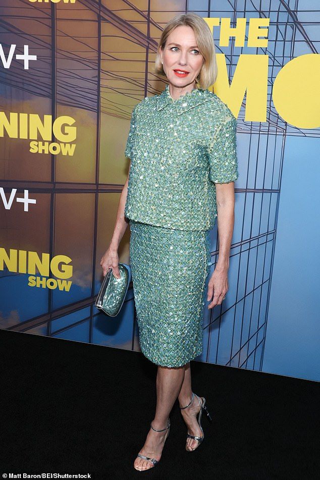 He was joined by his partner Naomi Watts, who glittered in a green short-sleeve top and matching midi skirt decorated with spangles