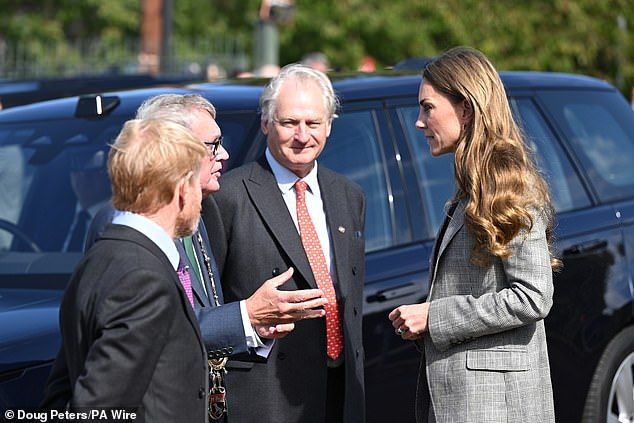 Kate speaks to the team today at Sudbury Silk Mills, a family-run weaving mill in Suffolk