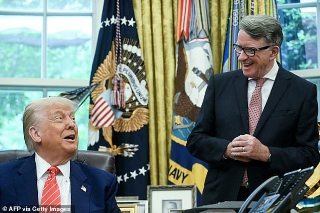 The Trumps were set to be greeted on Tuesday night by US Ambassador Lord Mandelson - but he has been asked to step down this week, posing questions over who will greet them (pictured in May)