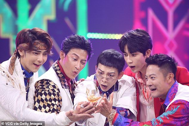 Singer/actor Jiro Wang, actor/singer Julian Chen, singer Hu Xia, actor Yu Menglong and actor Yin Xiaotian attend taping of variety show 'Shine! Super Brothers' on December 22, 2020 in Wuxi, Jiangsu Province of China
