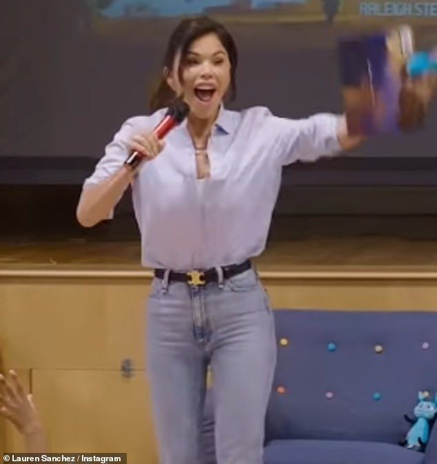 Lauren Sanchez made the rare move of dressing down in a crisp white shirt and faded skinny jeans as she attended an event in Connecticut this week