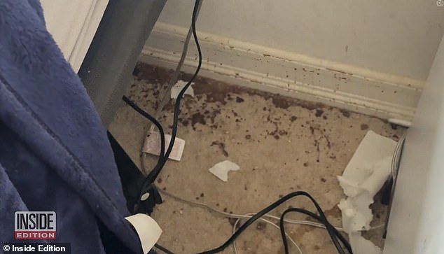 He also gave Inside Edition an up close and personal look at the squalid state of the carpets and rugs in the rooms, which all appeared to be left in a mess with piles of items mixed with trash