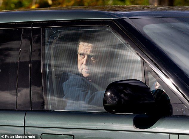 Prince Andrew appeared pensive as he stared out the window of a car while driving around Windsor Castle - where the King will be hosting US President Donald Trump for a state visit this week