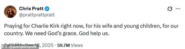 Last week, Pratt paid tribute to the late right-wing activist Charlie Kirk