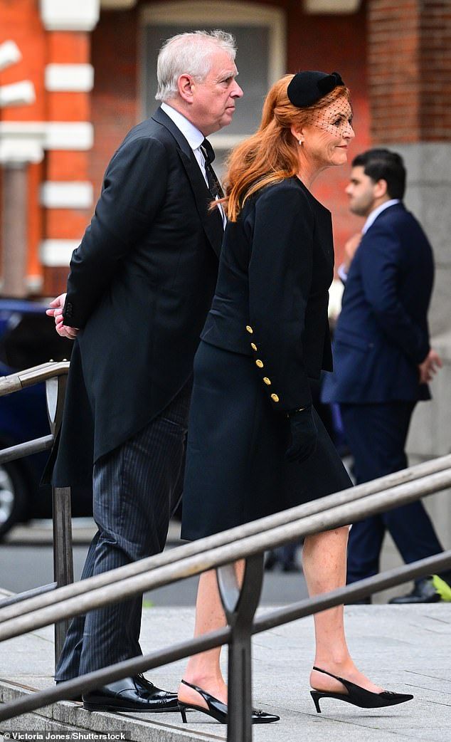 Prince Andrew returned to the royal fold as he attended the Duchess of Kent's funeral with his ex-wife Sarah Ferguson today