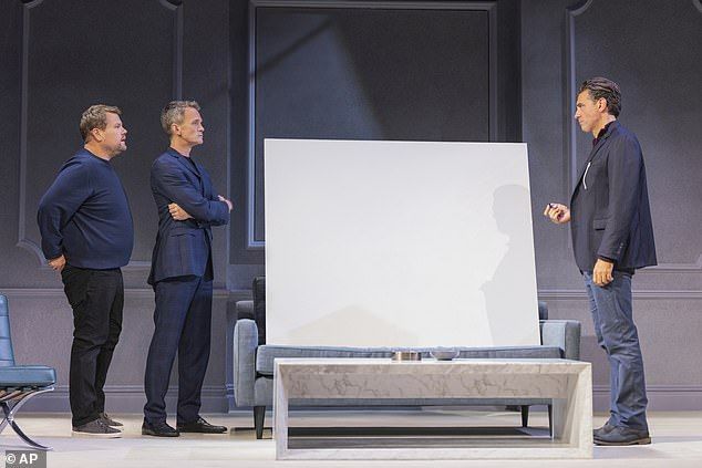 The British actor (far left) stars in the revival of the 1994 comedy alongside Bobby Cannavale (right) and Neil Patrick Harris (left)