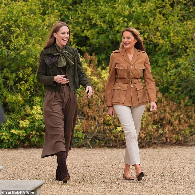 The Princess of Wales and First Lady Melania Trump at Frogmore Gardens in Windsor today