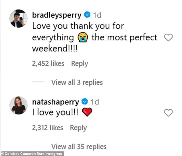 In the comments of Bure's post, the 26-year-old groom replied: 'Love you, thank you for everything! The most perfect weekend!'And Natasha gushed: 'I love you!'