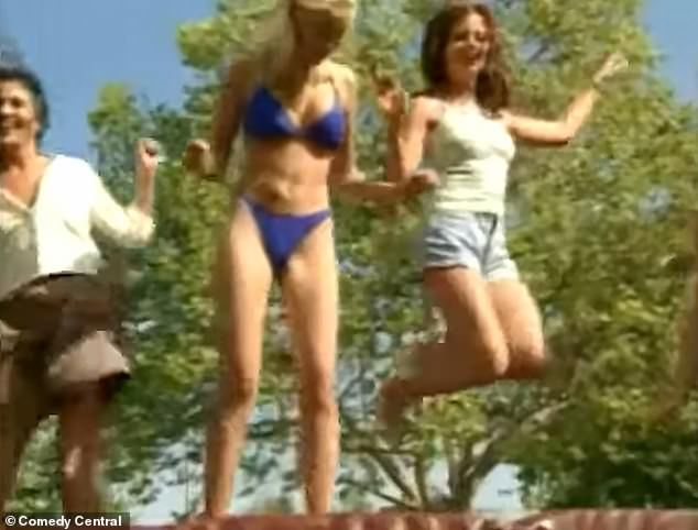 The end segment of The Man Show would involve scantly clad woman, sometimes dressed up as schoolgirls or wearing only bikinis, dancing on trampolines as the two slurped beer