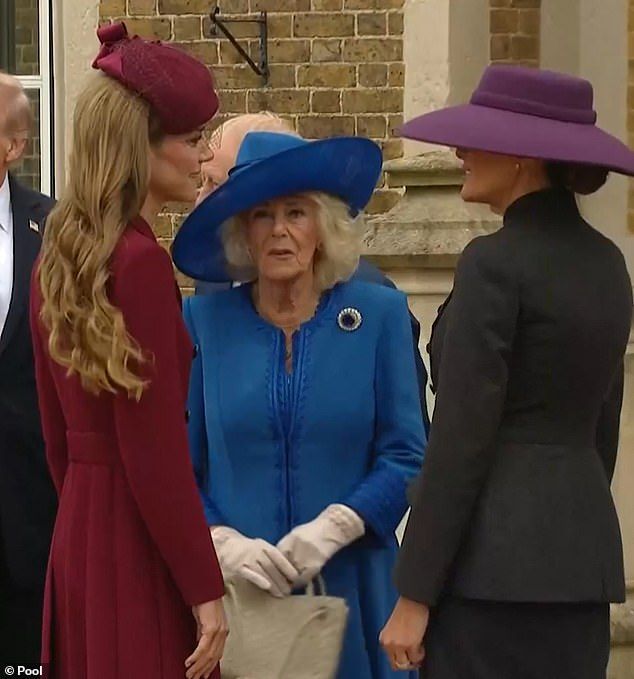 Queen Camilla 'pulled rank' over the Princess of Wales during their conversation with US First Lady Melania Trump, body language expert Judi James has claimed