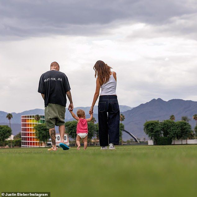 The 31-year-old Canadian pop star shared photos with wife Hailey Bieber and their one-year-old son Jack on the festival grounds