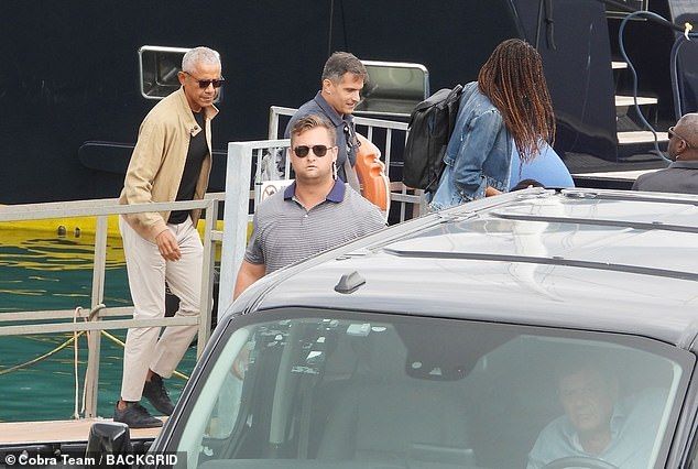But on Tuesday the couple said their goodbyes to Spielberg and his wife, Kate Capshaw, as they headed back to the shore via a tender