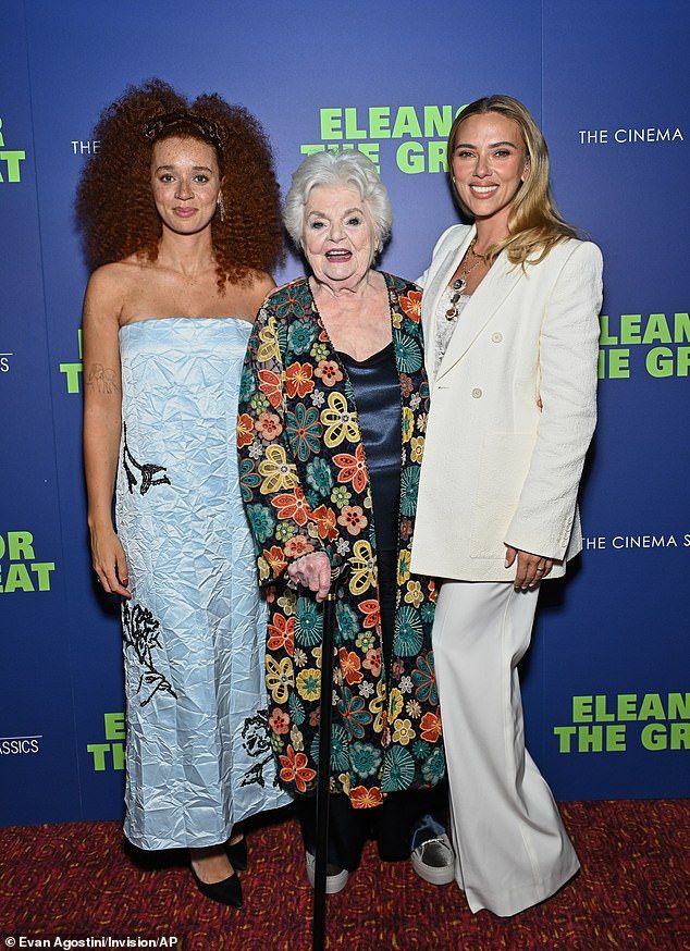 Joining Scarlett and co-star Erin Kellyman on the red carpet, June, 95, wore a colourful, floral print kimono which she layered over a satin cami and trousers