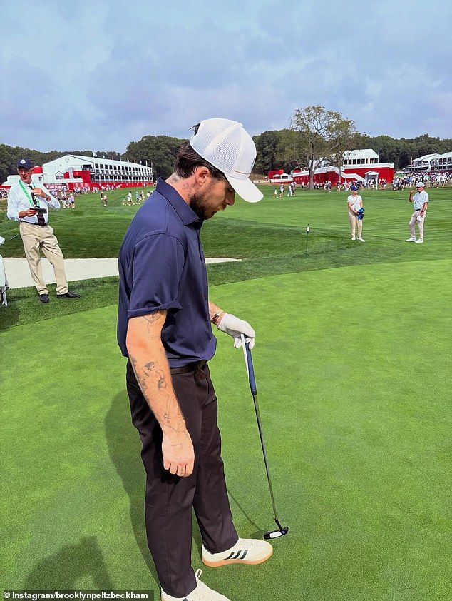 The former model and estranged son of David and Victoria Beckham , 26, took to social media to share more snaps from his day out at Bethpage Black