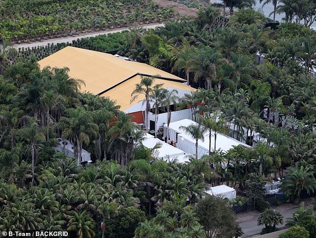 The venue was pictured Friday preparing to accommodate a number of stars