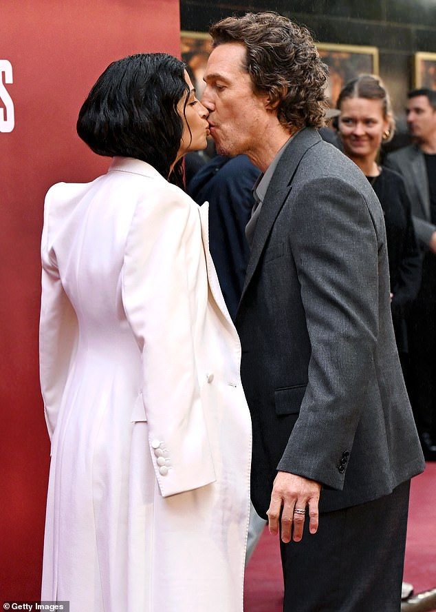 Matthew McConaughey shared a kiss with his glamorous wife Camila Alves at a special screening of his new film The Lost Bus in London on Sunday
