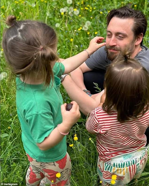 The couple - who tied the knot over a decade earlier in 2013 - are already parents to daughter Kinsey, six, and son Wilder, four; Culkin seen with his kids