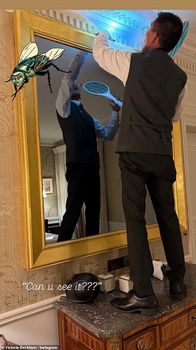 She shared a clip of a hotel porter using a fly zapper to rid her room of a pest before being forced to search the curtains for the unwanted visitor