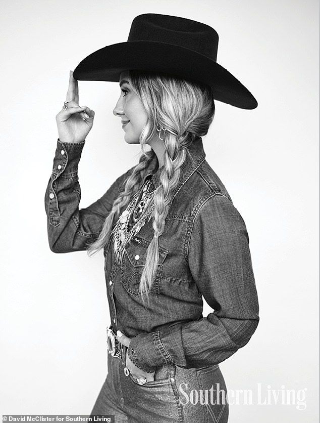 The singer was also seen in this black-and-white image where she wore double denim