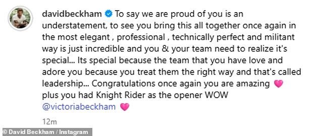 David, 50, took to Instagram where he paid tribute to his wife as he celebrated her success and her 'special' team