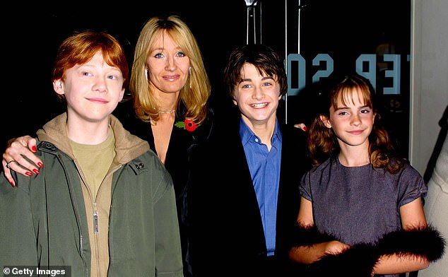 Ms Rowling faced a backlash even from the former Harry Potter trio, Rupert Grint, Daniel Radciffe and Emma Watson (pictured here together in 2001)
