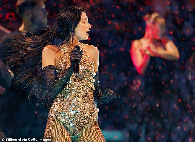 The star also switched from a gold metallic bodysuit during her high-energy performance set