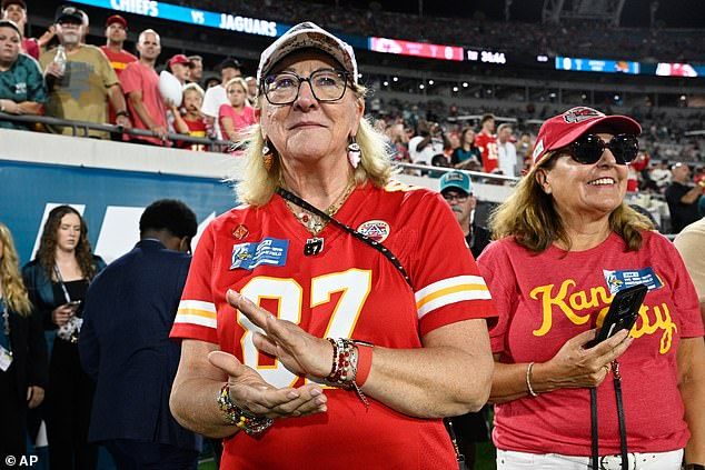 Donna Kelce was spotted on the sidelines in Jacksonville as she cheered on the Chiefs