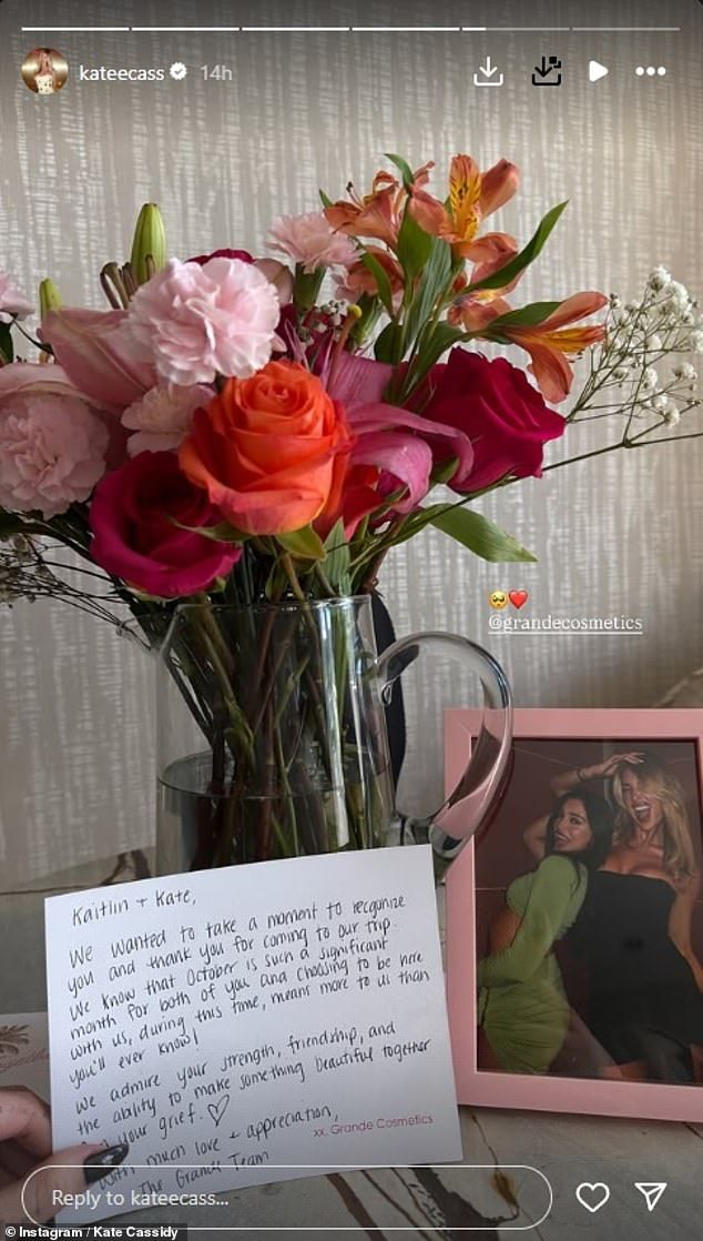 Liam's girlfriend Kate Cassidy also shared a snap of flowers she'd been sent on the anniversary of her partner's death, with a note saying that 'October was a hard month for her'