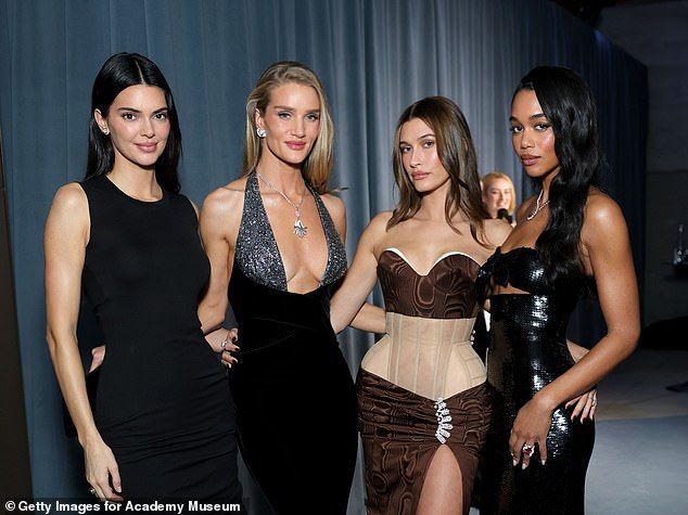 Kendall Jenner, Rosie Huntington-Whiteley, Hailey Bieber, and Laura Harrier posed inside the event